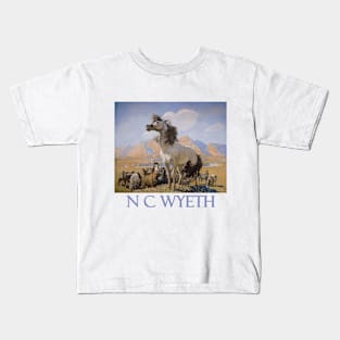 Smoky Face (Wild Mustang) - Painting by N.C. Wyeth Kids T-Shirt